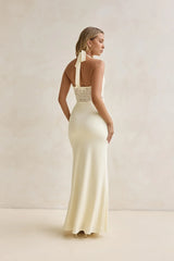 Seaside Glow Halter Maxi Dress Yellow