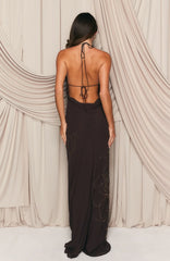 Flirt And Flutter Beaded Maxi Dress Chocolate